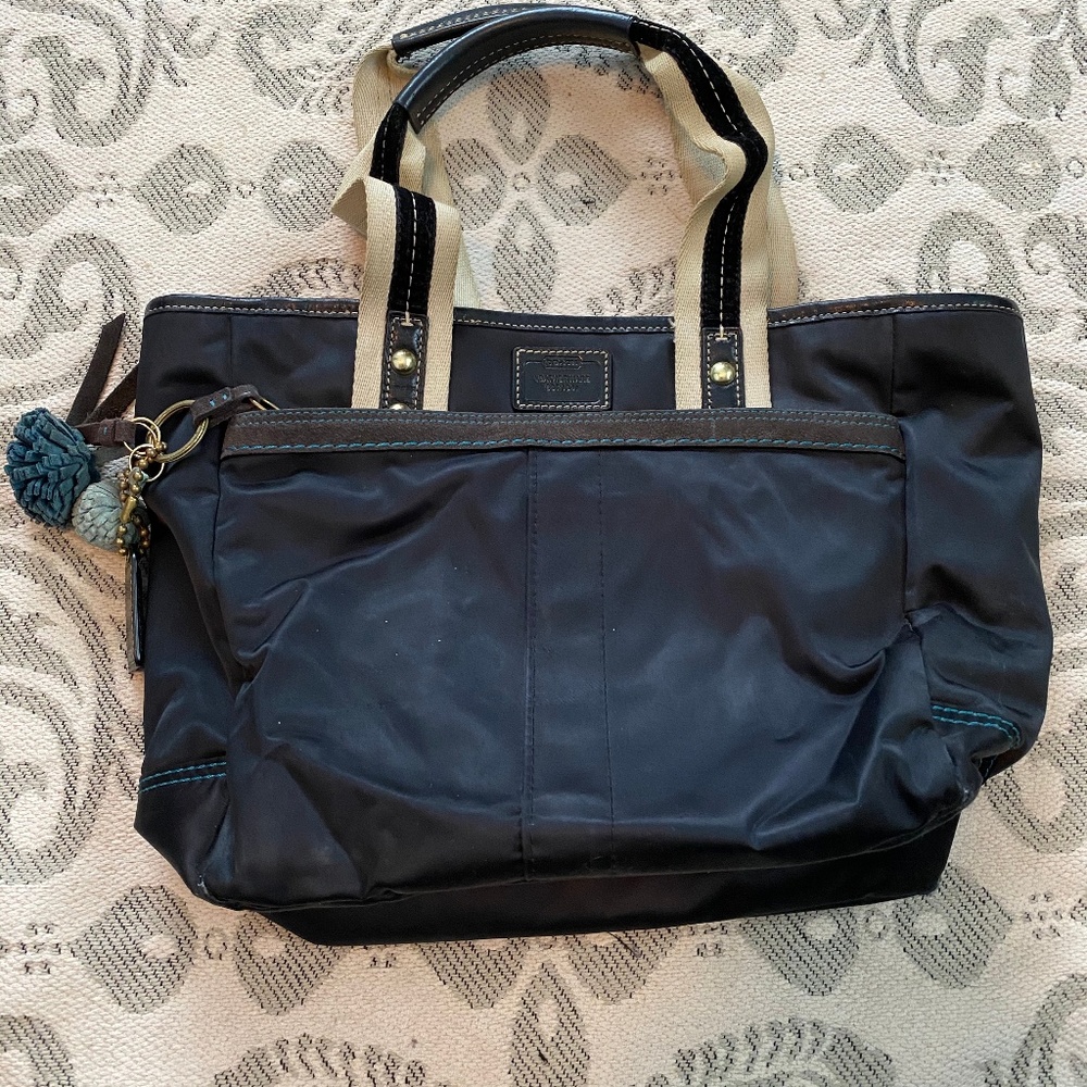 Coach Bucket Bag - Black with Blue Accents